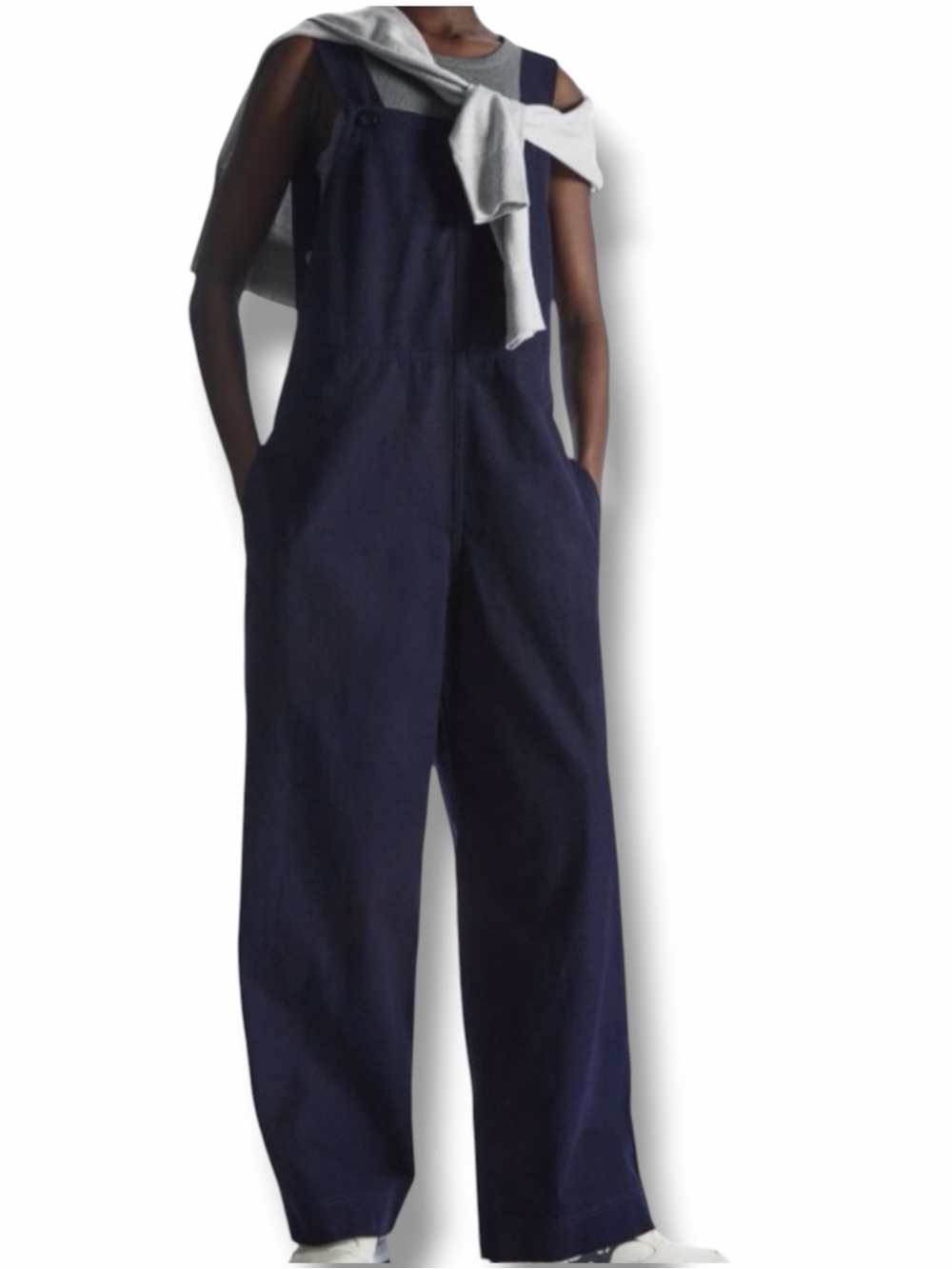 COS Wrap-Back Wide-Leg Overalls Jumpsuit Navy Blue Size Medium